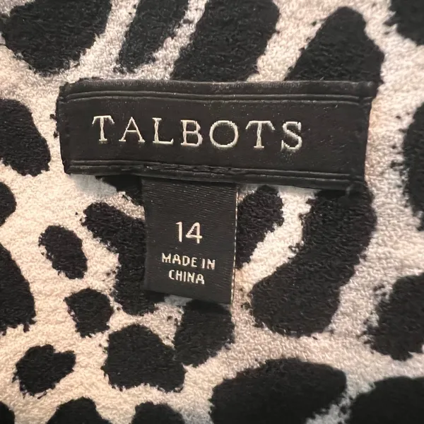Talbots Womens 14 Animal Print Sheath Dress Short Sleeve Black White Knee Length - Image 4