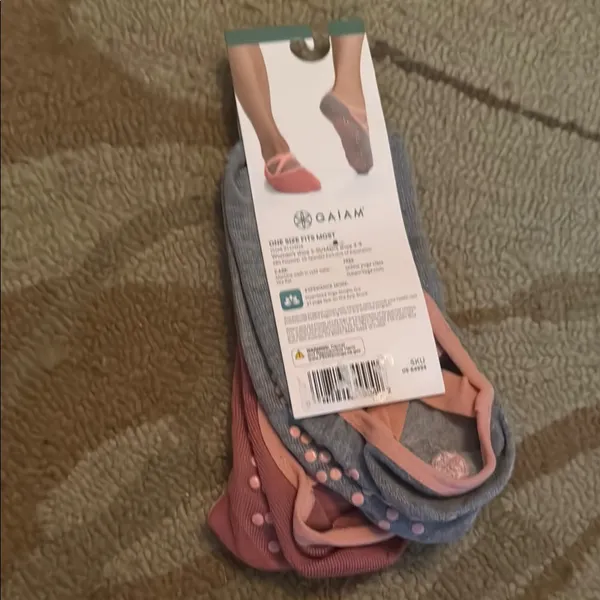 Gaiam Pink and Gray Grip Socks for Yoga - Image 2