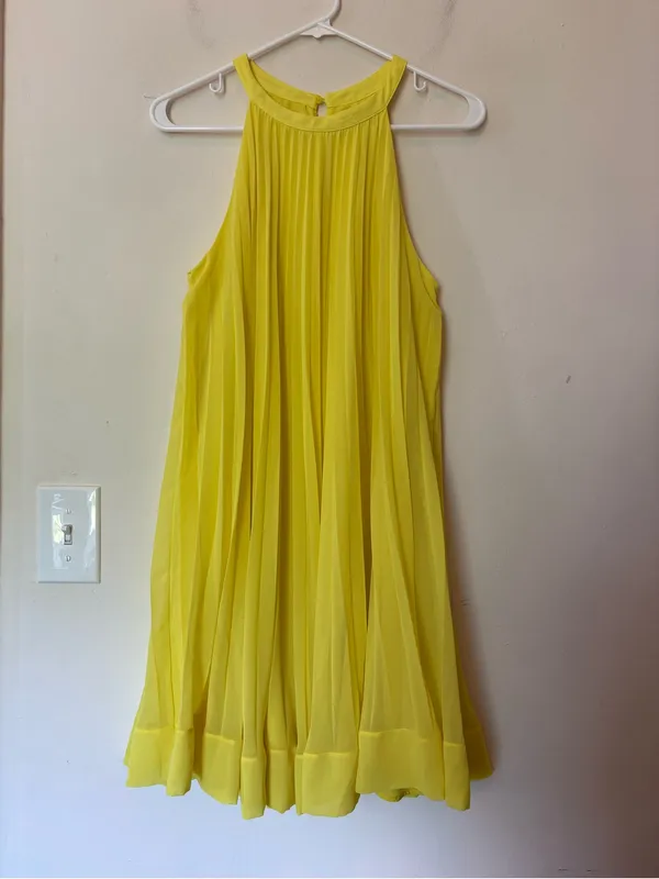 ZARA Pleated Halter Neck Sleeveless A-Line Mini Dress Yellow Sz XS - Image 3