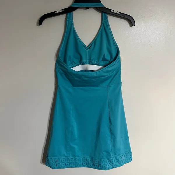 Reebok Womens Teal‎ Blue Halter Athletic Dress Built in Bra Laser Cut Eyelet S - Image 12