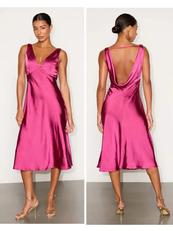 Lulus Incredible Love Magenta Satin Cowl Back Midi Slip Dress Size XL Cocktail - Image 2