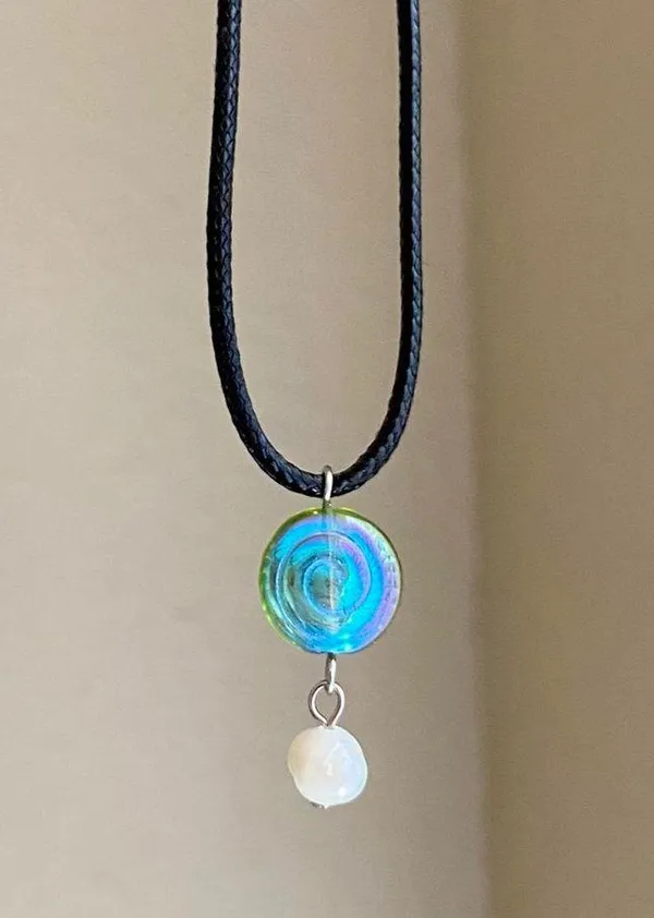 Handmade spiral swirl uzumaki & natural freshwater baroque pearl funky boho fairy style unique necklace🌀 - Image 2