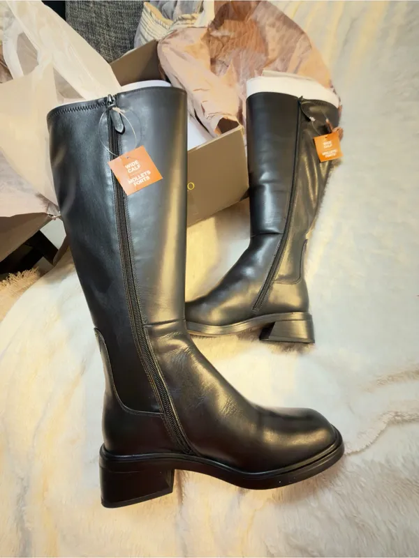 Franco Sarto NIB Giselle Wide Calf Flat Tall Boot Black Stretch Leather 6.5 M - Image 6