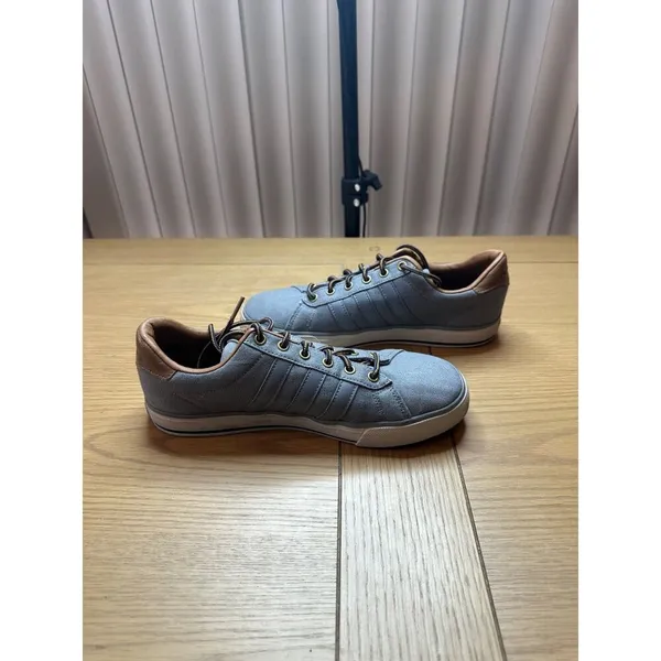Adidas 7.5 Gray Canvas Sneakers Brown Accents Casual Stylish Footwear Mens - Image 10