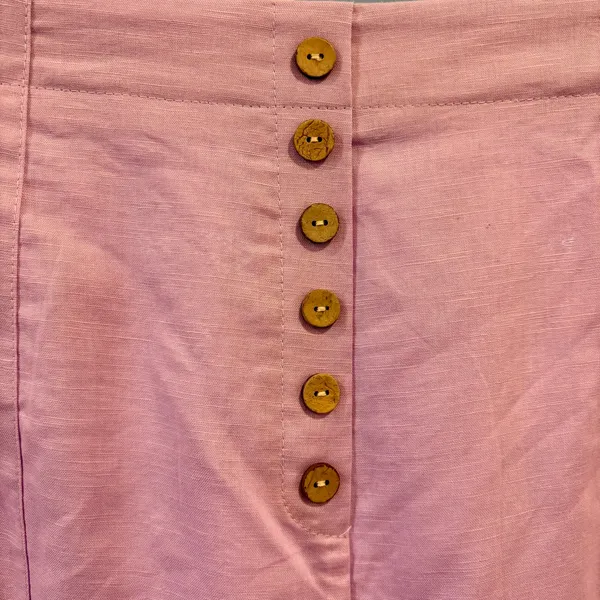 Purple High Waisted Wide Leg Linen Blend Pants Button Fly Crop Trousers, 2XL - Image 2