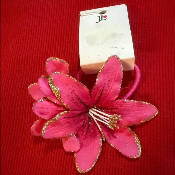 Pink Floral Hair Ponytail Holder - Image 4