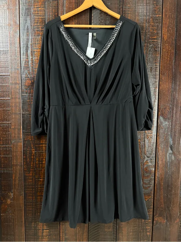 NY Collection Black V-Neck Jersey Dress with Chain Trim NWT 1X - Image 3