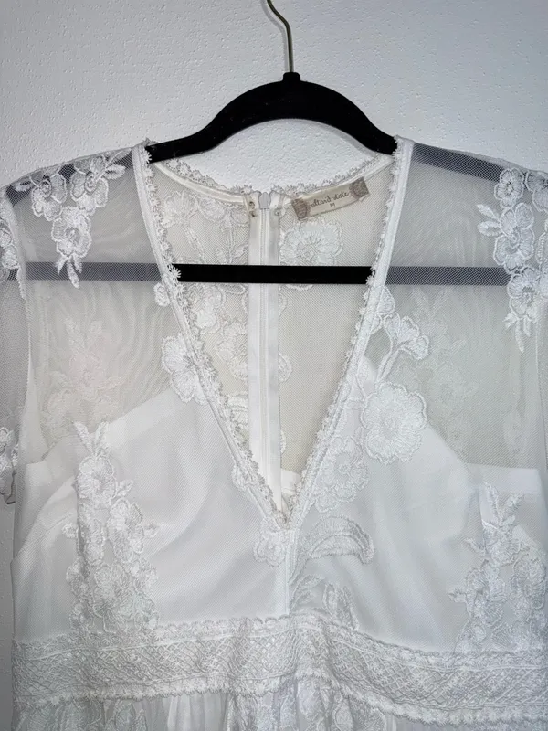 Altar’d State Nallah White Lace Maxi Dress V-neck Sheer - Image 2