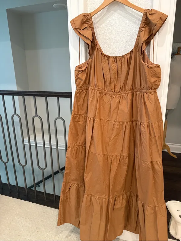 Skies Are Blue Curvy 2X Camel Brown Tiered Midi Dress Flutter Sleeve NWT - Image 5
