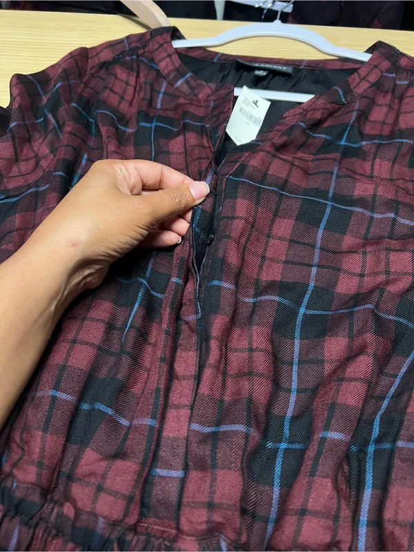 NWT Lane Bryant Plaid Drawstring Waist Dress Burgundy Black Size 18 - Image 12