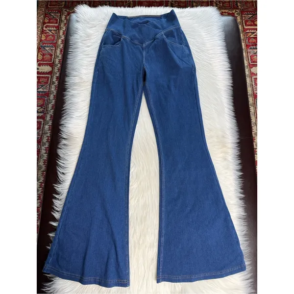 Halara Flex Blue Crossover Waist High Rise Flare Jeans NWT XS Reg - Image 2