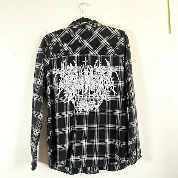 SWIXXZ Flannel‎ Button Shirt Medium Chrome Grunge Emo Skater - Image 3