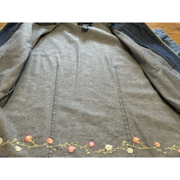 Denim & Co Women Medium Short Sleeve Zip Embroidered‎ Floral Grannycore Boho - Image 9