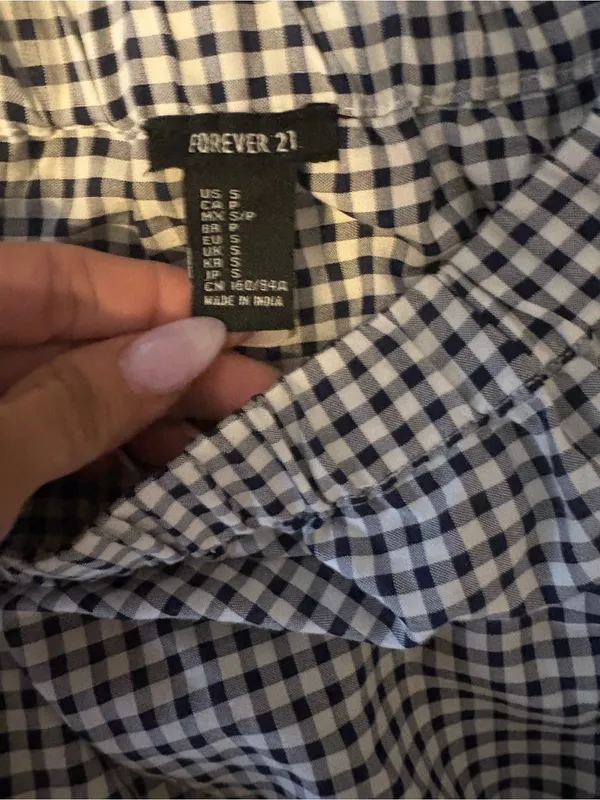 Forever 21 Navy & White Gingham Off-Shoulder Top - Image 2