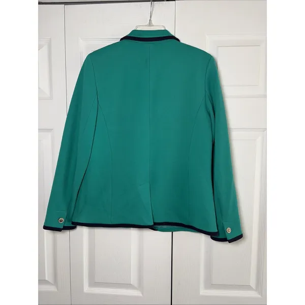 Talbots Aberdeen Knit Blazer Womens Size 10 Green Navy Trim Career Cotton Blend - Image 5