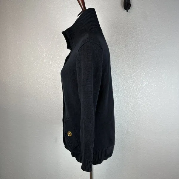 Ralph Lauren Classic Gold Button Cardigan Sweater Jacket Size L Black‎ Cotton - Image 3