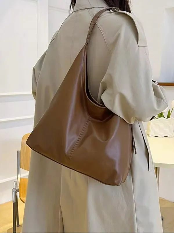 Tan Brown faux Leather large adjustable strap shoulder Tote bag - Image 5