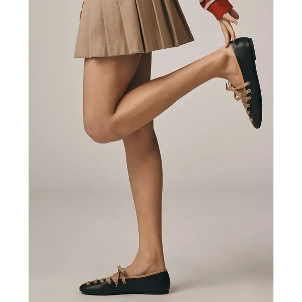 MAEVE Contrast Black Lace Up Ballet Flats Size 41 - Image 3