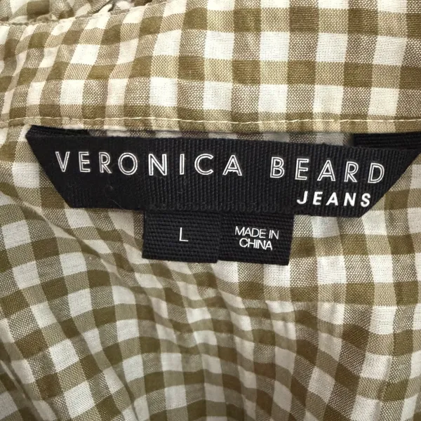 Veronica Beard Jeans Olive Gingham Ruffle‎ Flutter Sleeve Button Top Large - Image 4