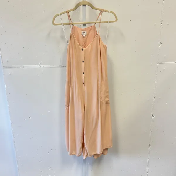 Some Days‎ Lovin Peach Button Front Wide Leg Jumpsuit XS Pockets Boho Summer - Image 2