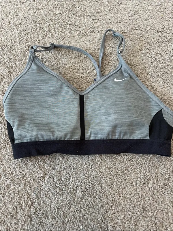Nike Heather Gray & Black V‑Neck Strappy Sports Bra - Image 2