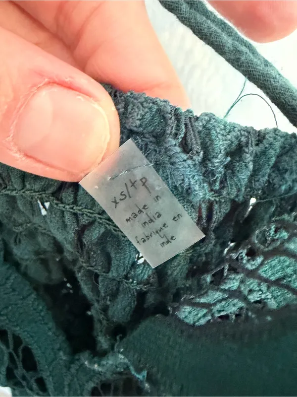Free People FP One Adella Slip Dress XS Green Crochet Lace Boho Mini‎ - Image 6