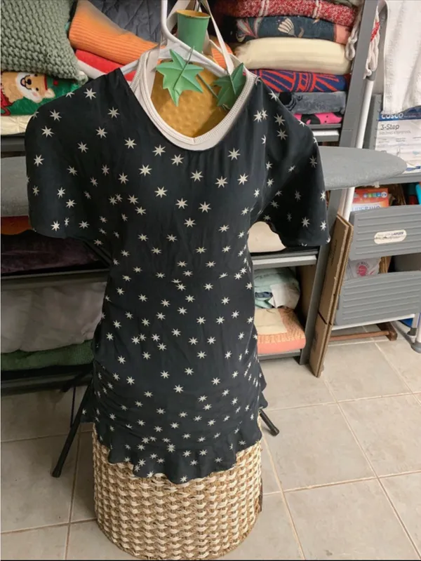 NWOT Pam & Gela Black & White Star Print Washed 100% Silk Flutter Sleeve Dress 6 - Image 11