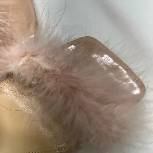 Pink Feathered Heels Women 7.5-8 39 Pink/Beige Strappy‎ Transparent Heel Elegant - Image 13