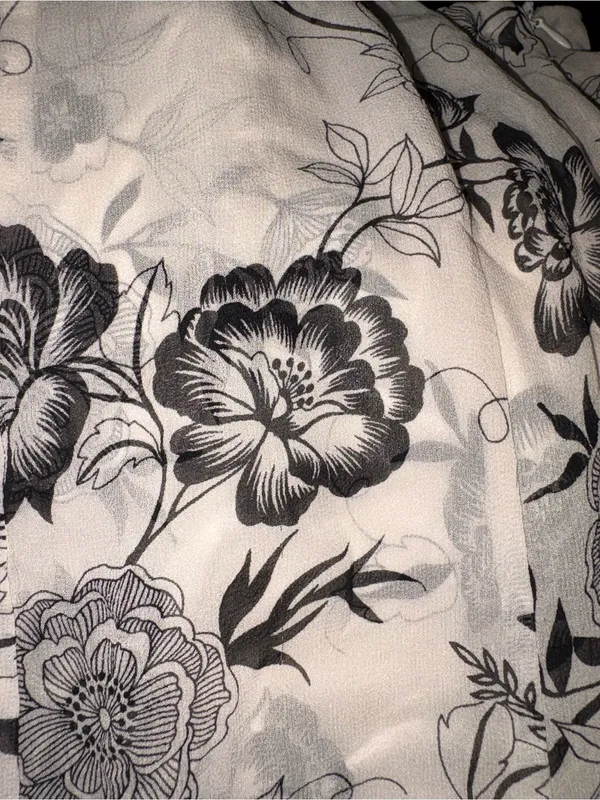 White House Black Market Black & Cream Floral Skirt-100% Silk - Image 4