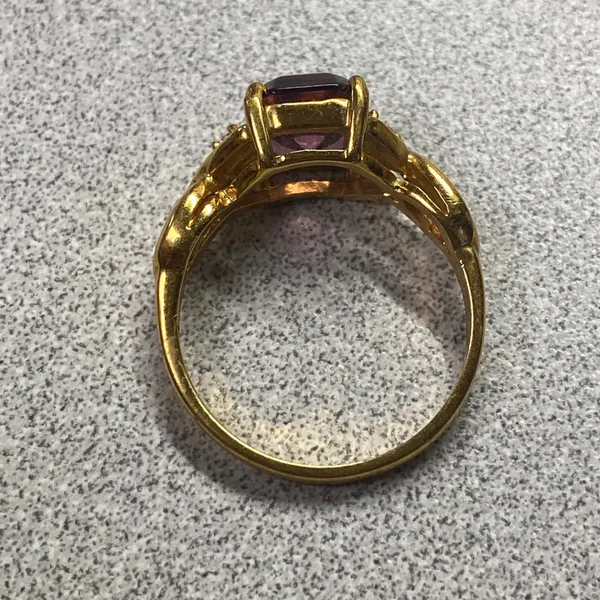 Elegant 14k Gold Plated Emerald Cut Amethyst Cocktail Ring Size 9 - Image 5