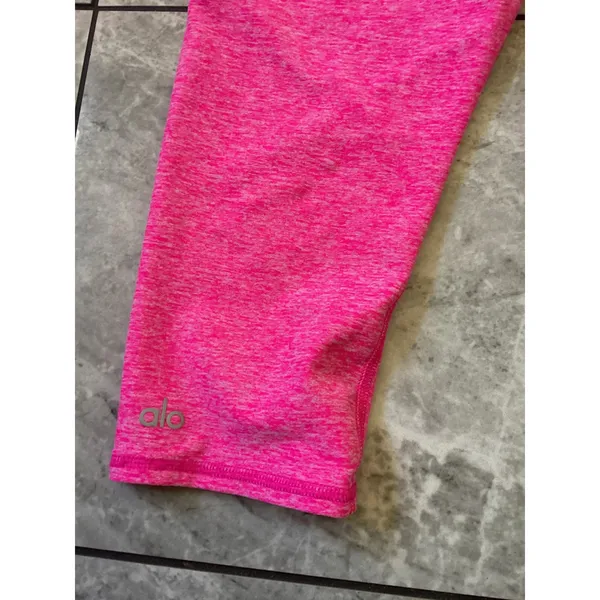 Alo Yoga Womens Neon Pink Heathered Cropped Capri Leggings Ribbed Waistband - Image 2