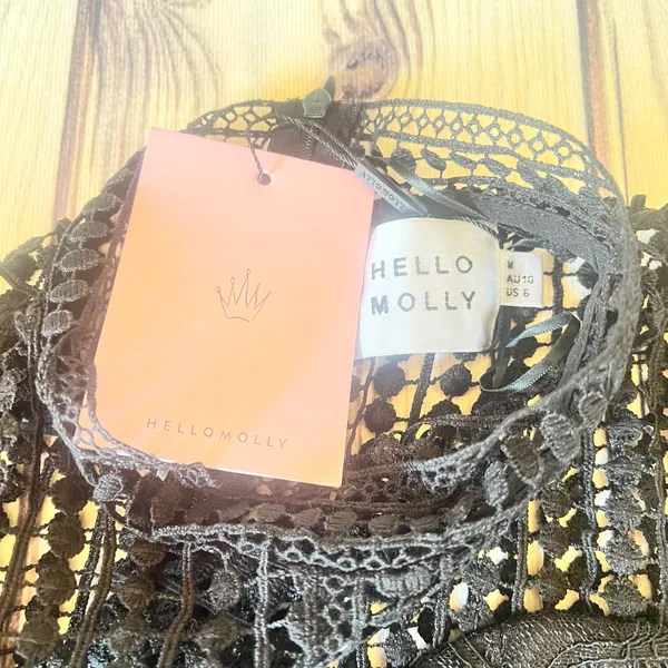 Hello Molly Not That Easy Black Long Sleeve Crochet Bodysuit - Image 11