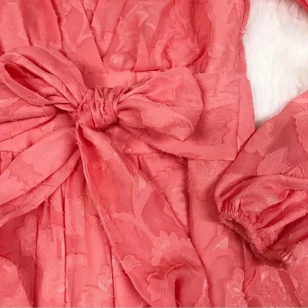 ALEX MARIE Long Sleeve Chiffon Dress‎ Size 2 Coral Wedding Guest Cocktail Party - Image 5