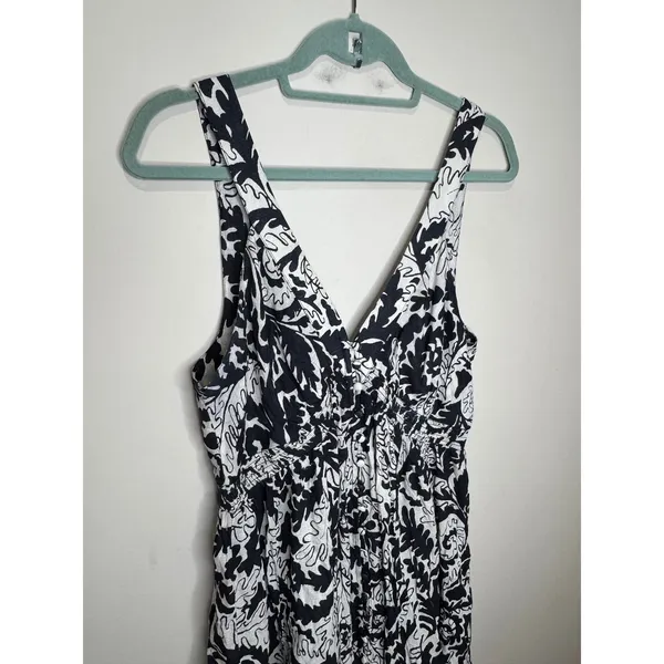 Anthropologie‎ Drama V Neck Maxi Dress Sz M Black White Open Back - Image 5