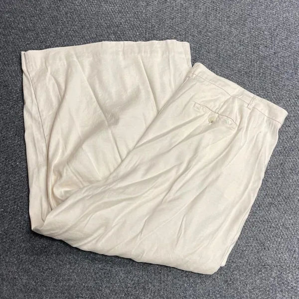 Maeve Anthropologie Cream Linen Blend Pleated Wide Leg Pants Plus Size 22W - Image 5