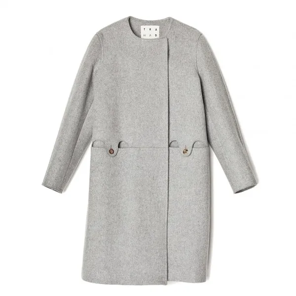 Trademark‎ Almond Collarless Coat Wool Blend Light Grey Size XS - Image 8