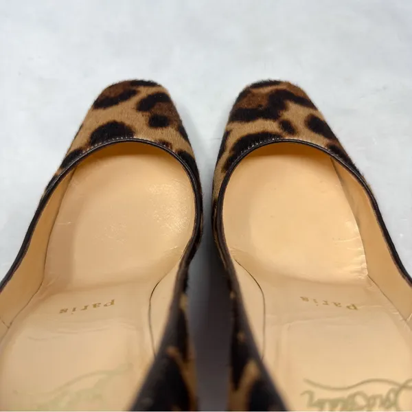 Christian Louboutin Particule 100 Leopard Calf Hair Leather Square Toe Pump Heel - Image 7