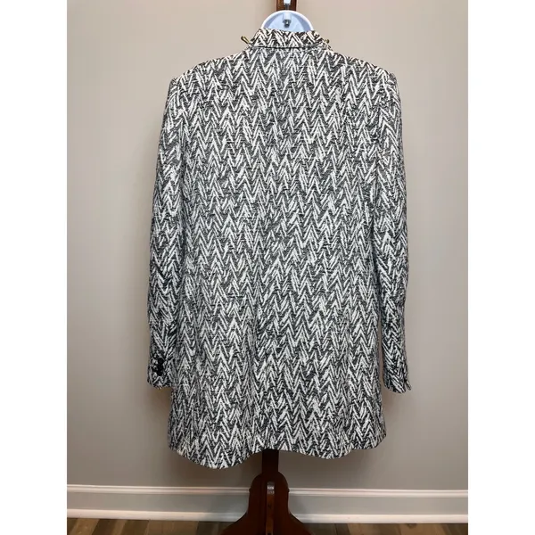 Banana Republic Textured Knit Double Breasted Coat Size M Black White Cotton - Image 3