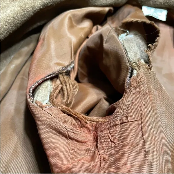 Vintage 70s Suede Leather Belted Mini‎ Trench Jacket Brown 9/10 - Image 5