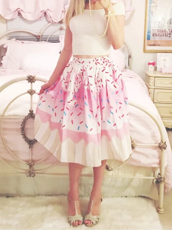 Unique Vintage Cupcake Sprinkles Circle Swing Midi Skirt size Large NEW $99 - Image 2