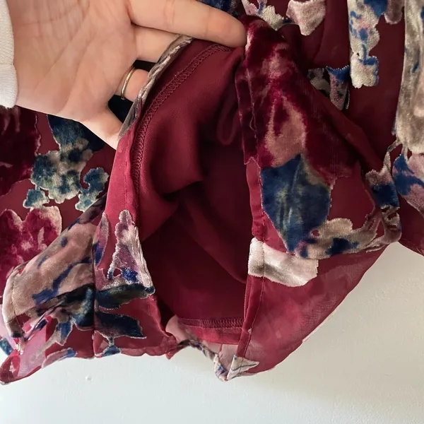 Akira Maroon Floral Long Flare‎ Sleeve Romper - Image 5