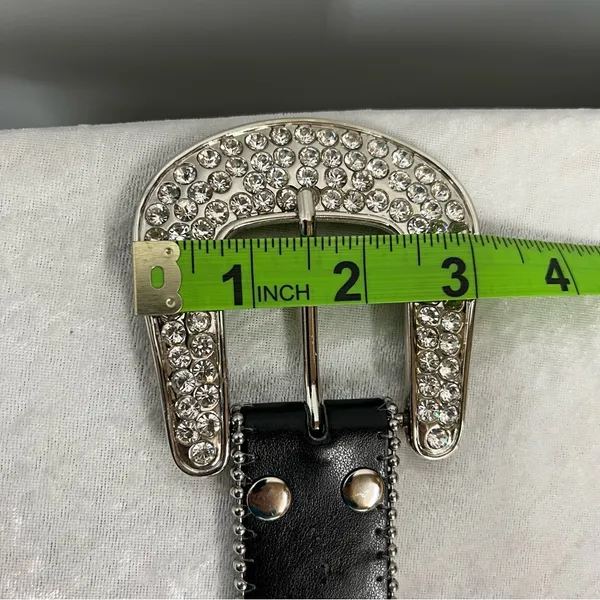 Y2K Crystal Embellished Black Belt western crosses studded motorcycle cowgirl - Image 11