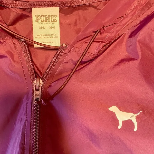 Victoria's Secret PINK Maroon/Burgundy Hooded Pullover Windbreaker Raincoat - Image 7