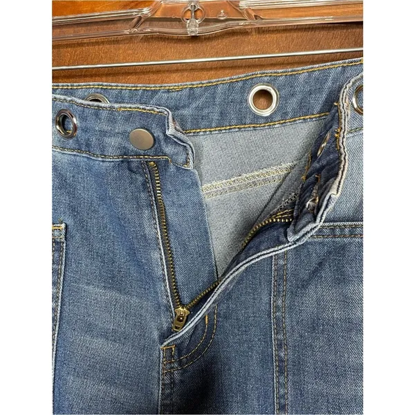 Barrel Leg Patchwork Jeans Denim Blue Cropped High Rise Size 28 Boho Indie Viral - Image 3