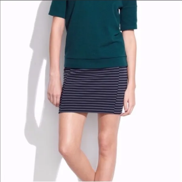 Madewell Ridgestripe Striped Stretch Knit Blue Grey Pencil Skirt S - Image 8