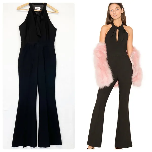 Line + Dot Freya Jumpsuit Halter Tie Wide Flare‎ Leg Black Sleeveless Women's L - Image 2