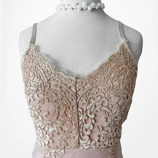 Vintage Y2K 90s Beige Nude Lace Mesh Mini Bodycon Knit Cocktail Party Dress Size S - Image 6