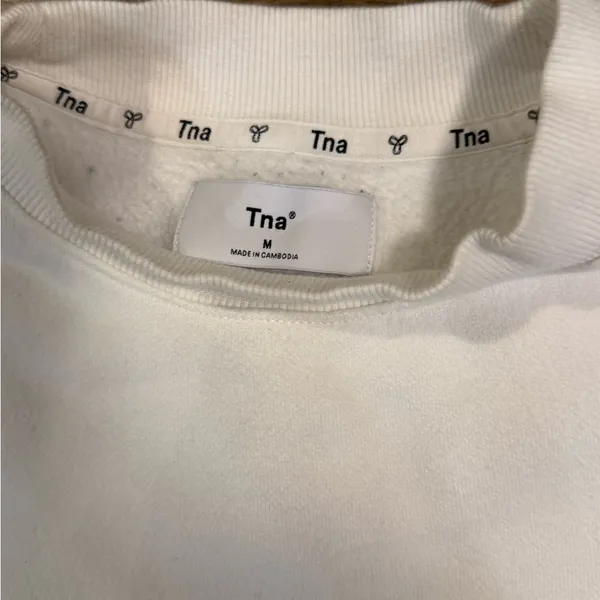 TNA Aritzia White Cropped Crewneck Sweatshirt: Size- Medium - Image 2