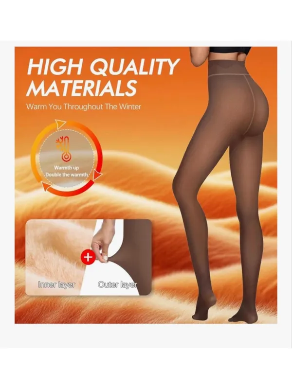NEW 2 Pairs Fleece Lined Tights-Faux Translucent Leggings One size - Image 4