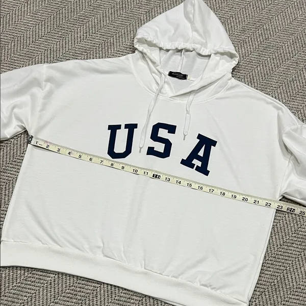 White USA Hoodie with Flag Detail - Image 4